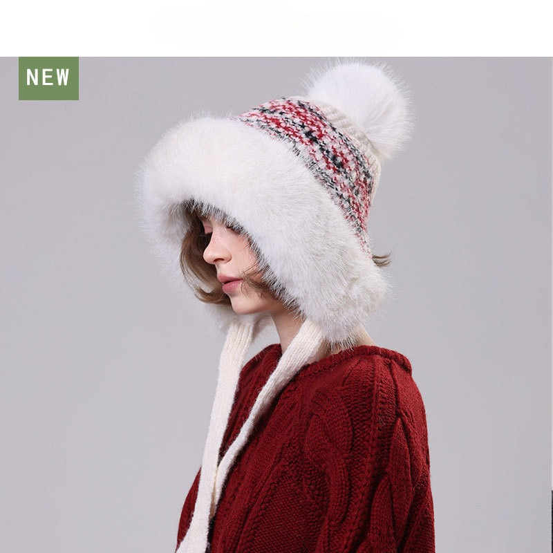 Trapper Hat Ear Flap - Gorro de punto afelpado para mujer